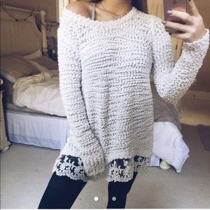 Sheep Knit sweater with lace trim